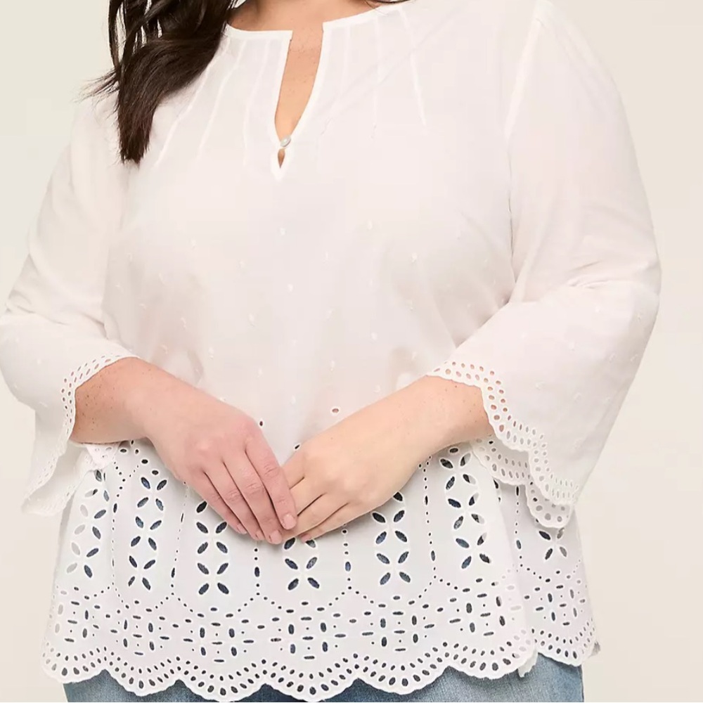 Lane Bryant White Eyelet Blouse